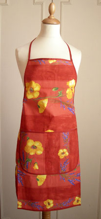 French Apron, Provence fabric (Coquelicots Lavandes. red)